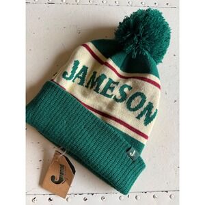 JAMESON Beanie Hat Green Cream Pom Pom Cuffed Unisex OSFM New Whiskey